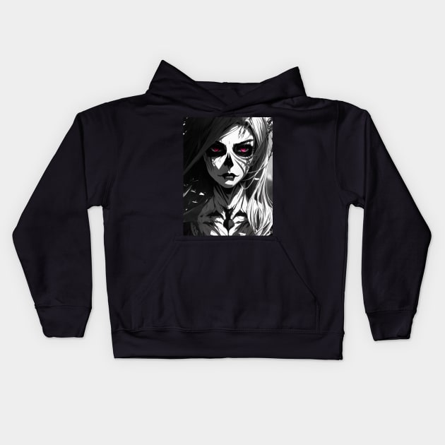 Witching Hour Wonders: Captivating Black and White Artwork for Dark Art Lovers, Goths, and Metalheads Kids Hoodie by ShyPixels Arts